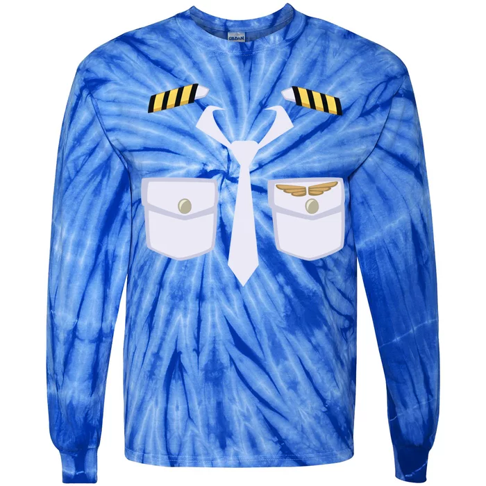 Halloween Gift Airplane Airline Pilot Costume Dress Up Gift Tie-Dye Long Sleeve Shirt