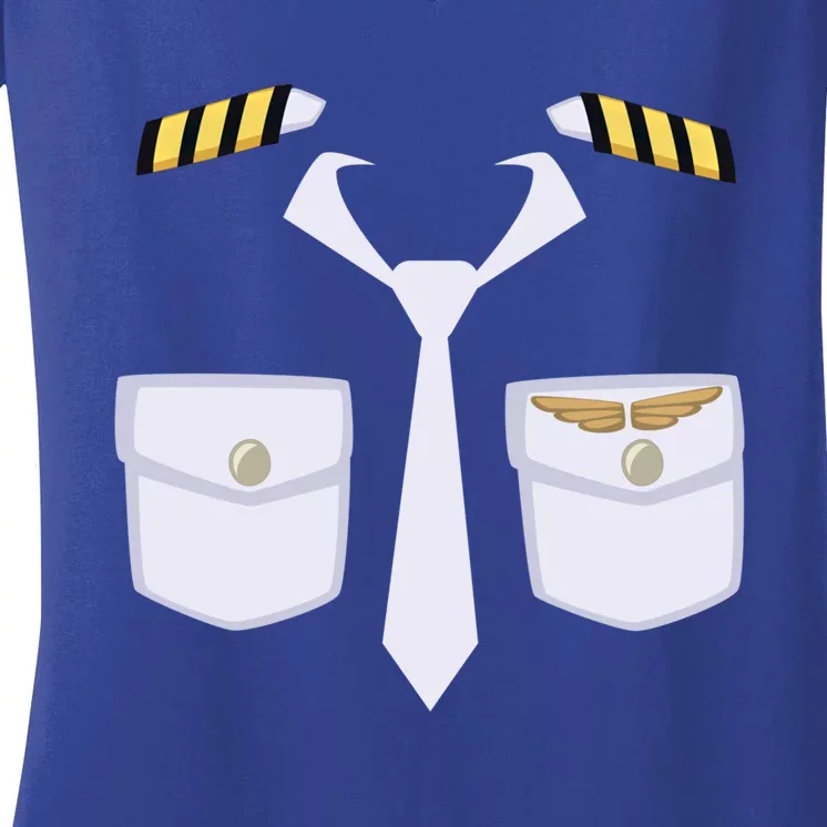 Halloween Gift Airplane Airline Pilot Costume Dress Up Gift Women's V-Neck T-Shirt