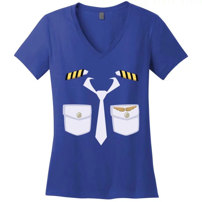 Halloween Gift Airplane Airline Pilot Costume Dress Up Gift Women's V-Neck T-Shirt