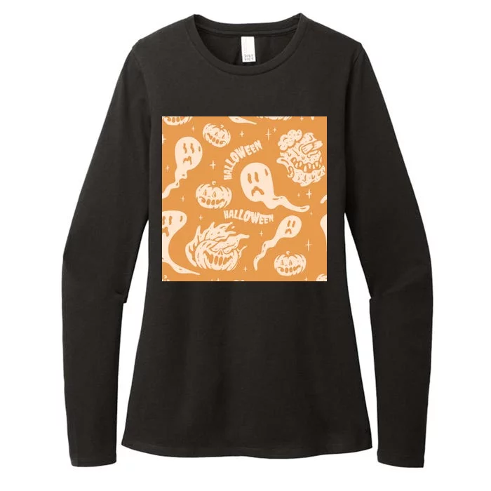 Halloween Ghosts And Pumpkins Womens CVC Long Sleeve Shirt