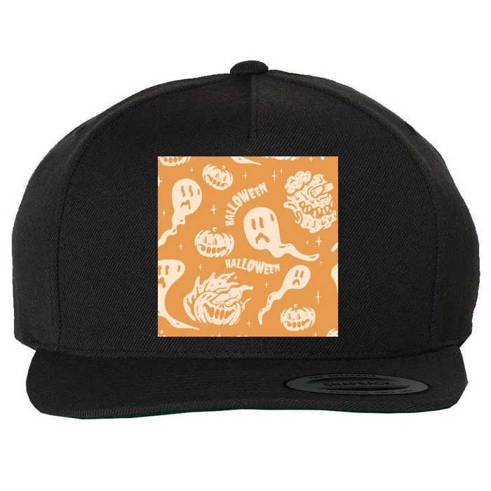 Halloween Ghosts And Pumpkins Wool Snapback Cap