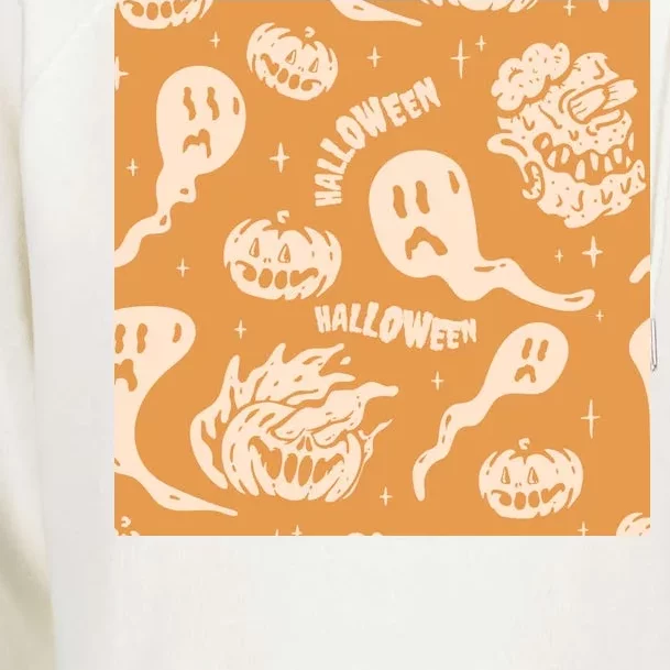 Halloween Ghosts And Pumpkins Womens Funnel Neck Pullover Hood