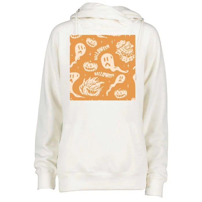 Halloween Ghosts And Pumpkins Womens Funnel Neck Pullover Hood