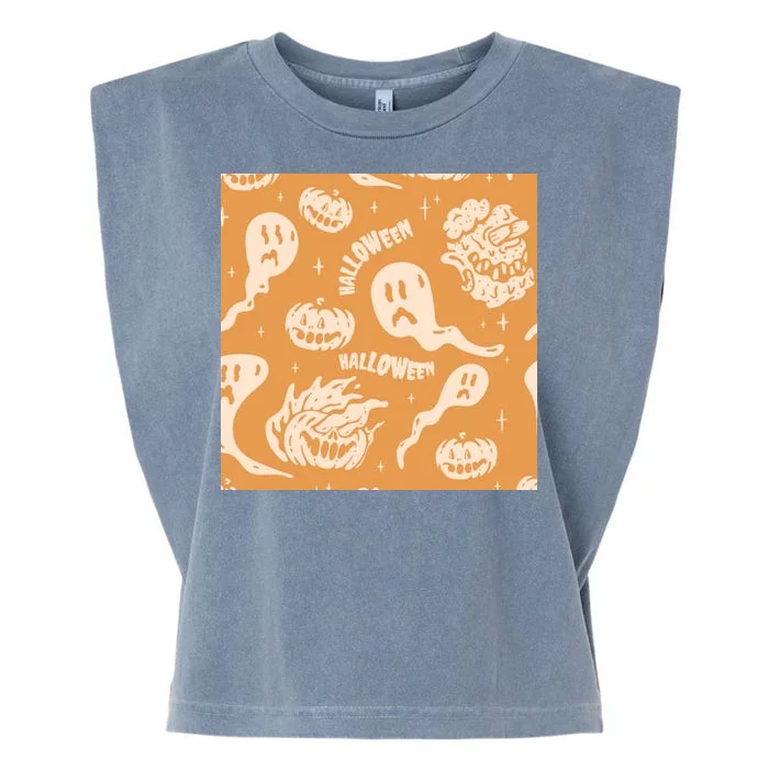 Halloween Ghosts And Pumpkins Garment-Dyed Women's Muscle Tee