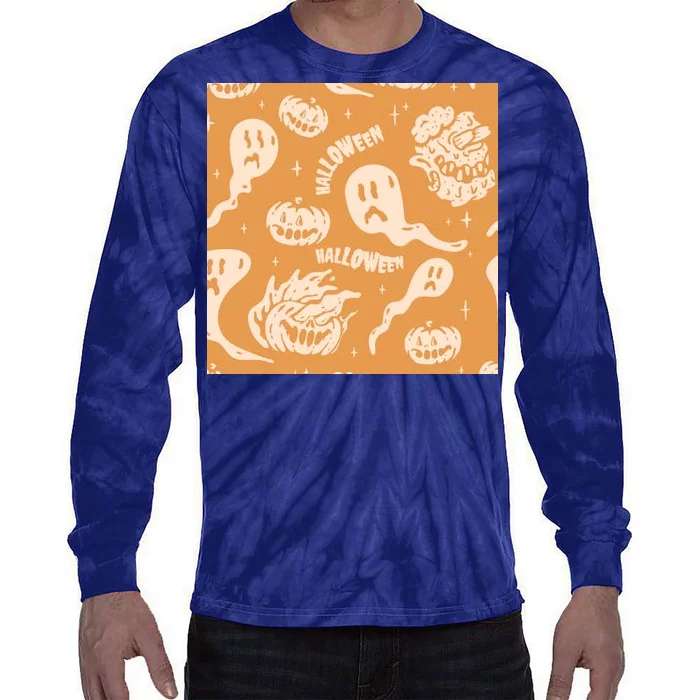 Halloween Ghosts And Pumpkins Tie-Dye Long Sleeve Shirt