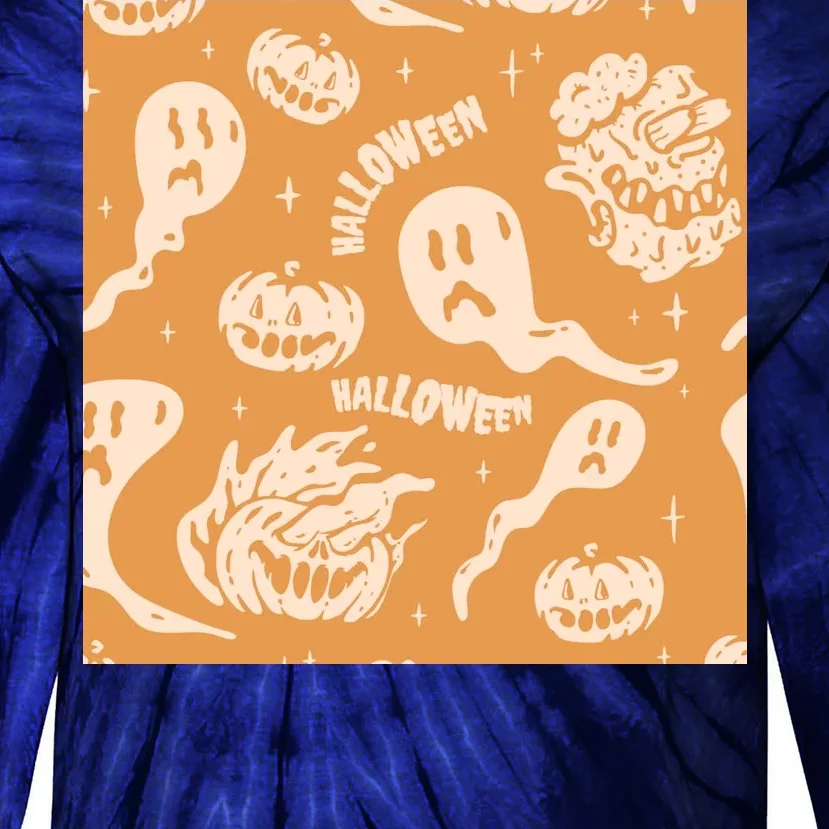 Halloween Ghosts And Pumpkins Tie-Dye Long Sleeve Shirt