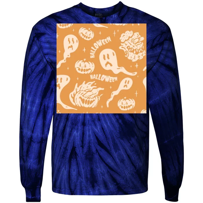 Halloween Ghosts And Pumpkins Tie-Dye Long Sleeve Shirt