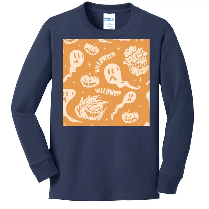 Halloween Ghosts And Pumpkins Kids Long Sleeve Shirt