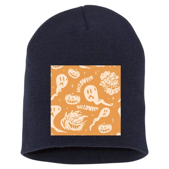 Halloween Ghosts And Pumpkins Short Acrylic Beanie