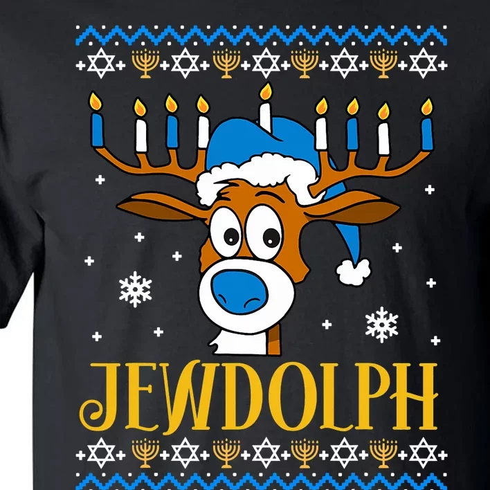 Hanukkah Gets A Humorous Touch With The Funny Jewdolph Ugly Sweater Featuring A Tall T-Shirt