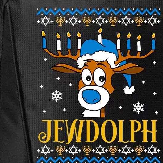 Hanukkah Gets A Humorous Touch With The Funny Jewdolph Ugly Sweater Featuring A City Backpack