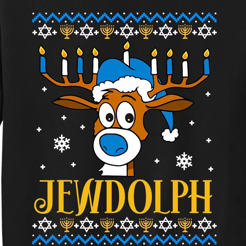 Hanukkah Gets A Humorous Touch With The Funny Jewdolph Ugly Sweater Featuring A Tall Sweatshirt