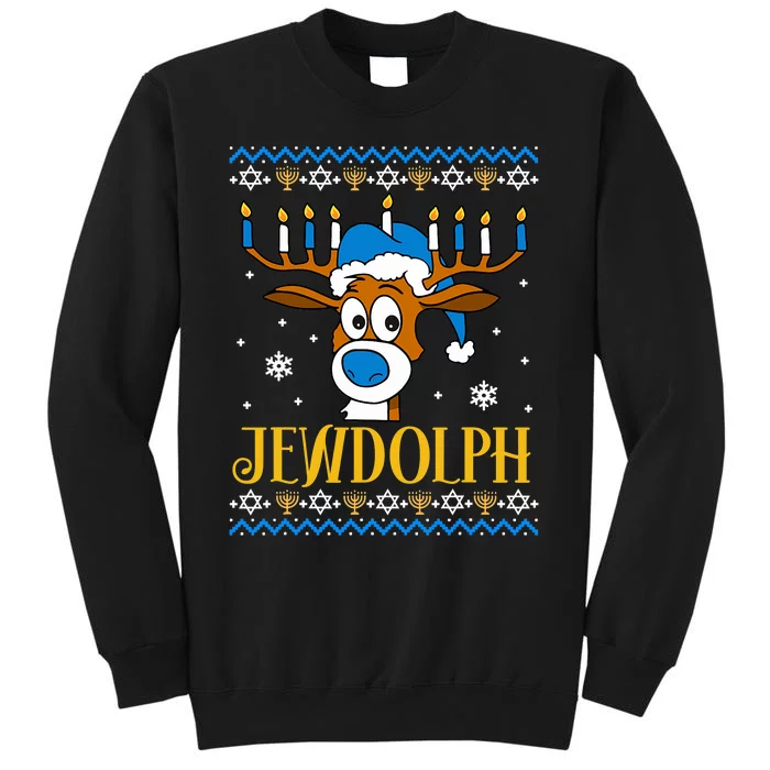 Hanukkah Gets A Humorous Touch With The Funny Jewdolph Ugly Sweater Featuring A Tall Sweatshirt