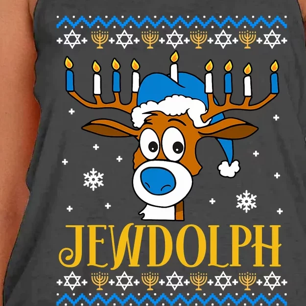 Hanukkah Gets A Humorous Touch With The Funny Jewdolph Ugly Sweater Featuring A Women's Knotted Racerback Tank