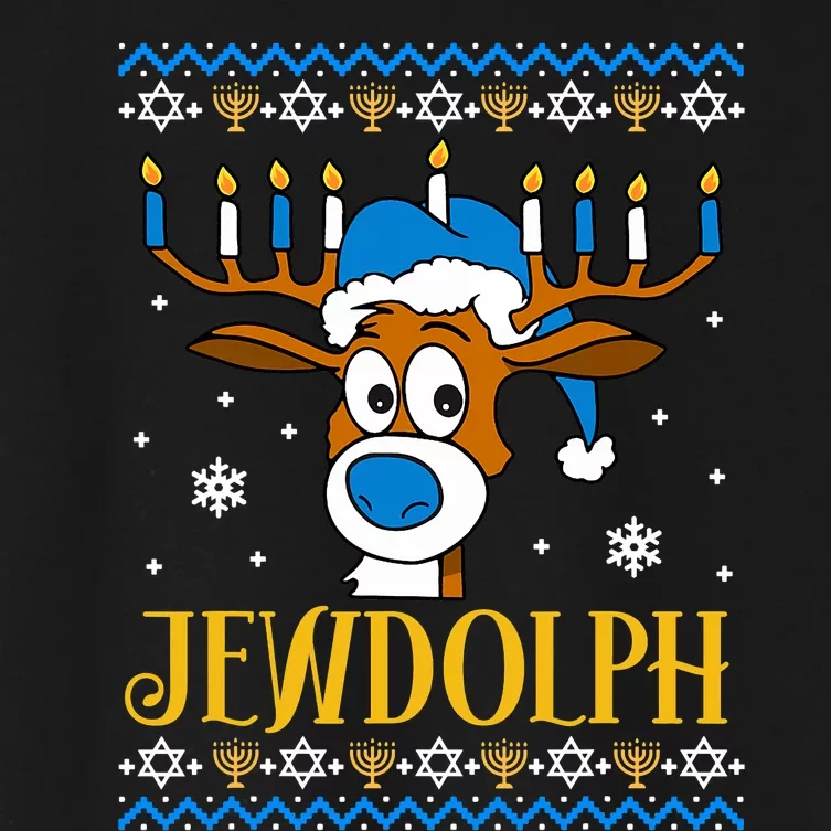 Hanukkah Gets A Humorous Touch With The Funny Jewdolph Ugly Sweater Featuring A Women's Crop Top Tee