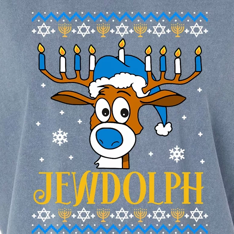 Hanukkah Gets A Humorous Touch With The Funny Jewdolph Ugly Sweater Featuring A Garment-Dyed Women's Muscle Tee