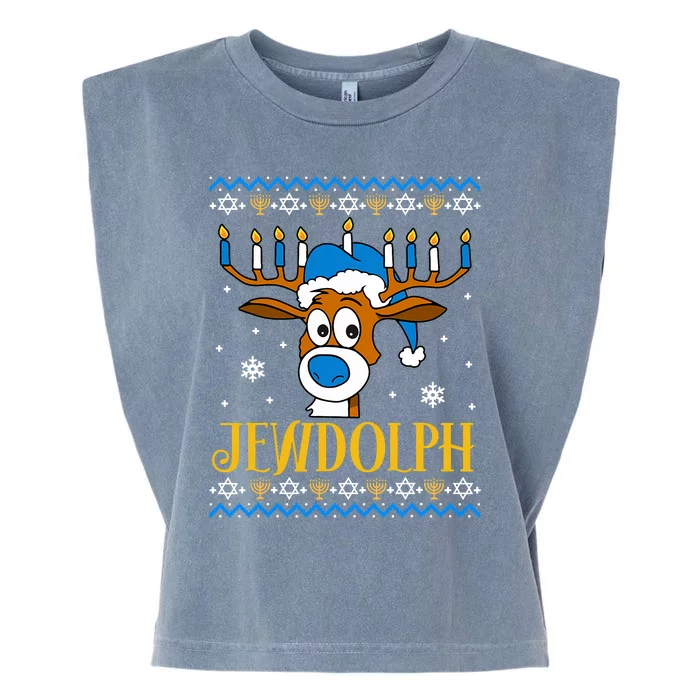 Hanukkah Gets A Humorous Touch With The Funny Jewdolph Ugly Sweater Featuring A Garment-Dyed Women's Muscle Tee