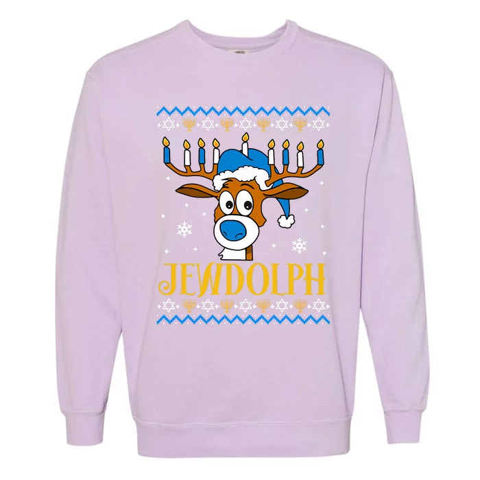 Hanukkah Gets A Humorous Touch With The Funny Jewdolph Ugly Sweater Featuring A Garment-Dyed Sweatshirt