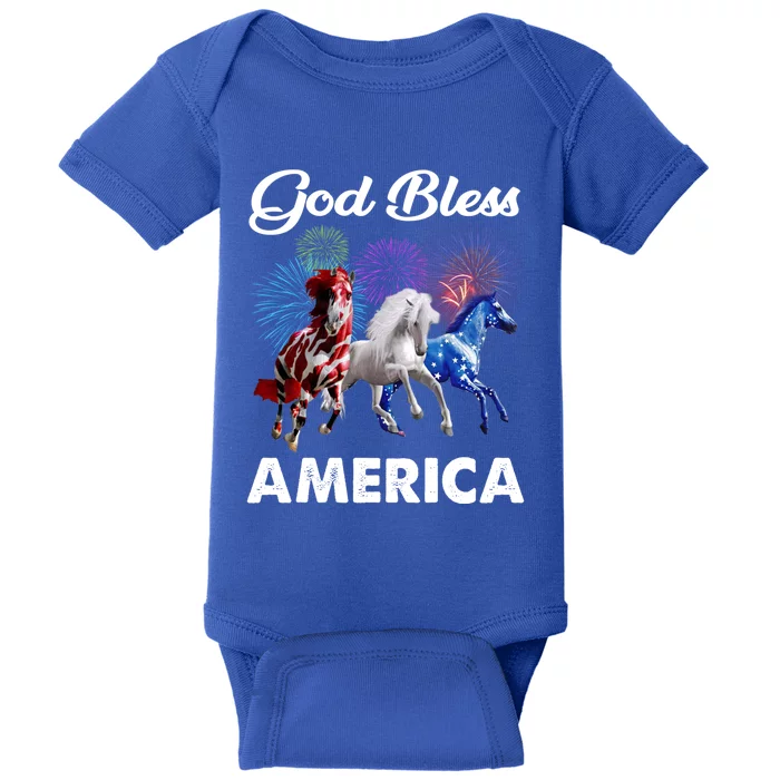 Horses God Bless America 4th Of July Gift Baby Bodysuit