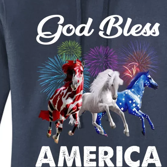 Horses God Bless America 4th Of July Gift Women's Pullover Hoodie