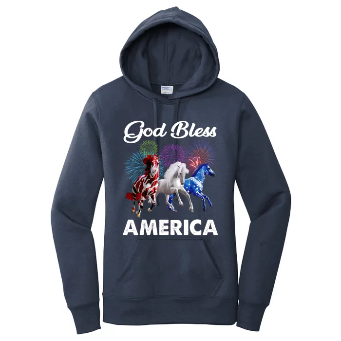 Horses God Bless America 4th Of July Gift Women's Pullover Hoodie