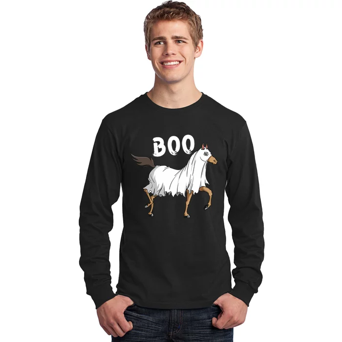 Horse Ghost Boo Equestrian Horse Lover Farmer Halloween Long Sleeve Shirt