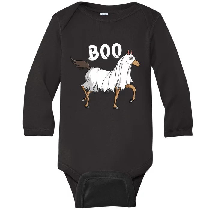 Horse Ghost Boo Equestrian Horse Lover Farmer Halloween Baby Long Sleeve Bodysuit