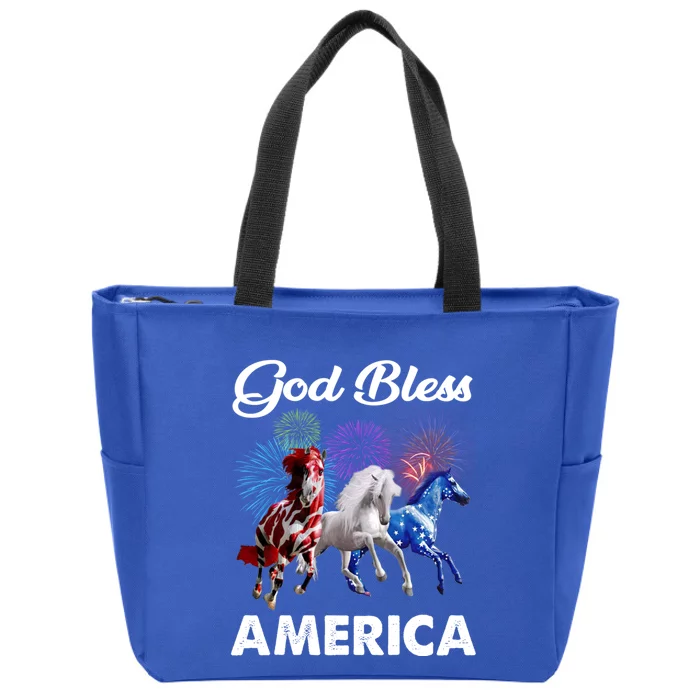 Horses God Bless America 4th Of July Gift Zip Tote Bag