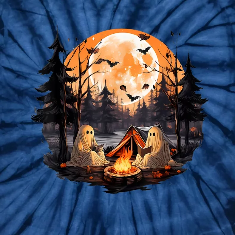 Halloween Ghost Book Reading Camping Halloween Pumpkin Tie-Dye T-Shirt