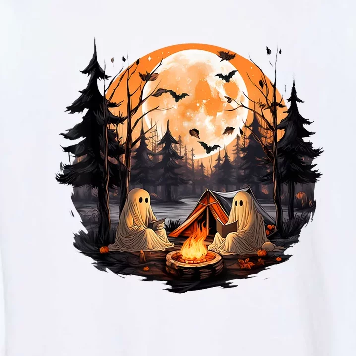 Halloween Ghost Book Reading Camping Halloween Pumpkin Garment-Dyed Sweatshirt