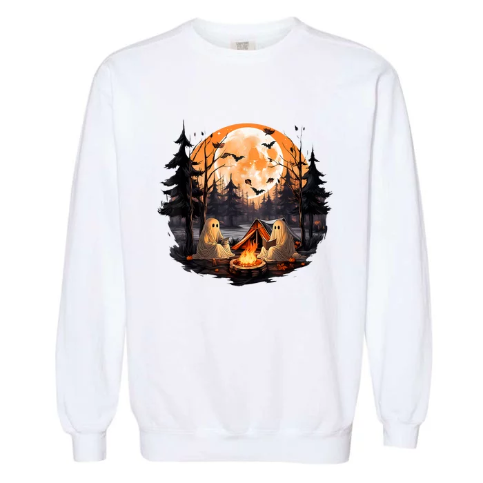 Halloween Ghost Book Reading Camping Halloween Pumpkin Garment-Dyed Sweatshirt