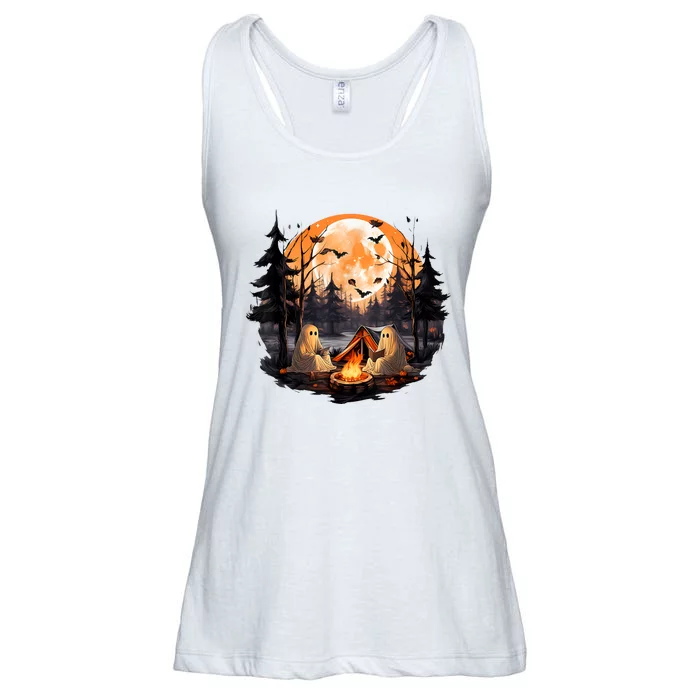 Halloween Ghost Book Reading Camping Halloween Pumpkin Ladies Essential Flowy Tank