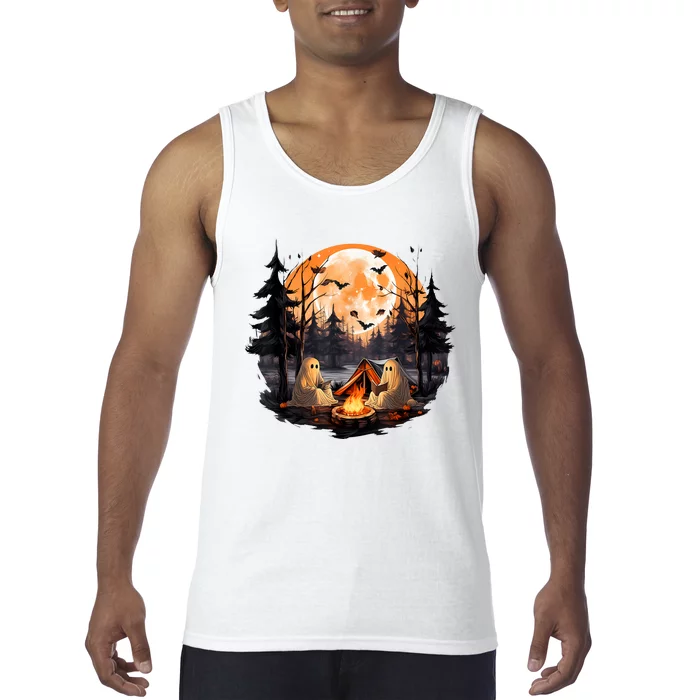 Halloween Ghost Book Reading Camping Halloween Pumpkin Tank Top