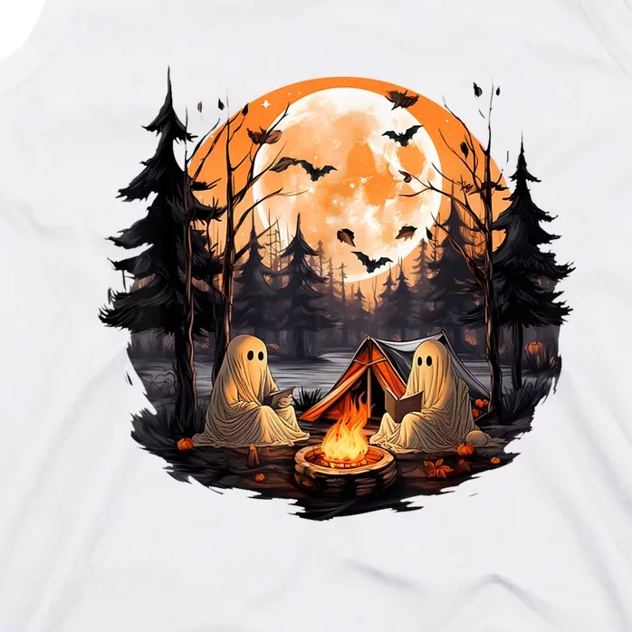 Halloween Ghost Book Reading Camping Halloween Pumpkin Tank Top