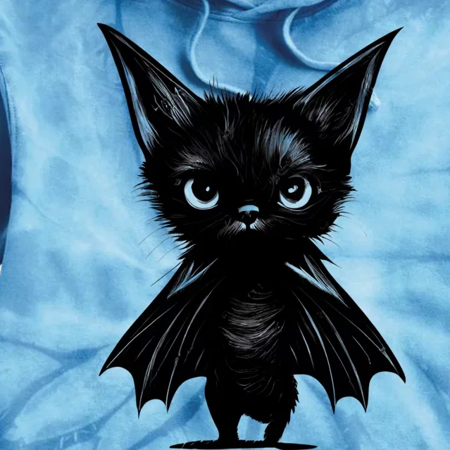 Halloween: Grumpy Black Kitten In Bat Costume Tie Dye Hoodie