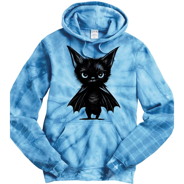 Halloween: Grumpy Black Kitten In Bat Costume Tie Dye Hoodie