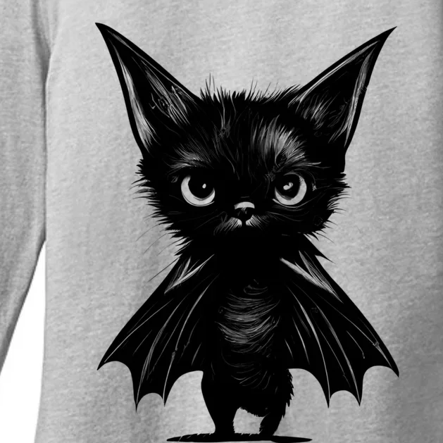 Halloween: Grumpy Black Kitten In Bat Costume Womens CVC Long Sleeve Shirt