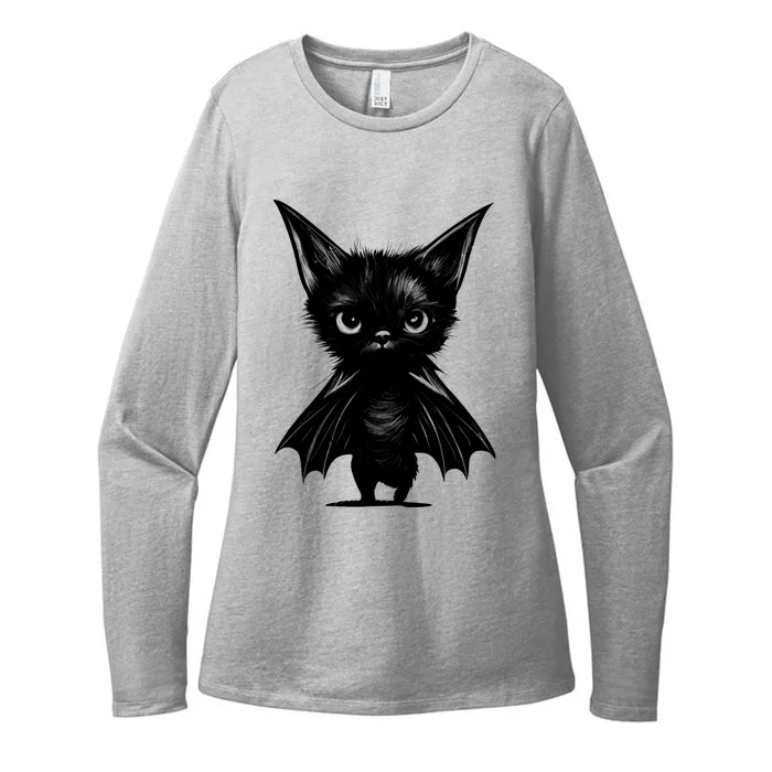 Halloween: Grumpy Black Kitten In Bat Costume Womens CVC Long Sleeve Shirt