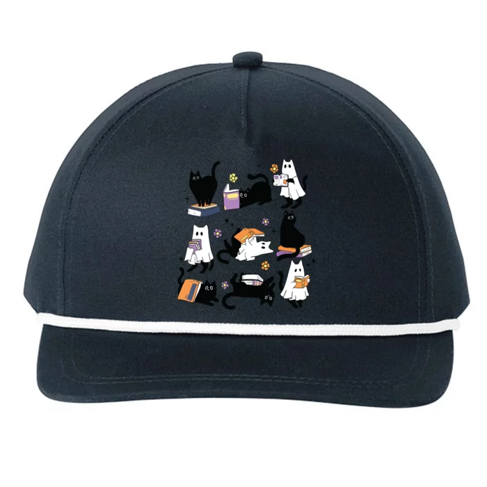 Halloween Ghost Black Cat Reading Book Costume Snapback Five-Panel Rope Hat