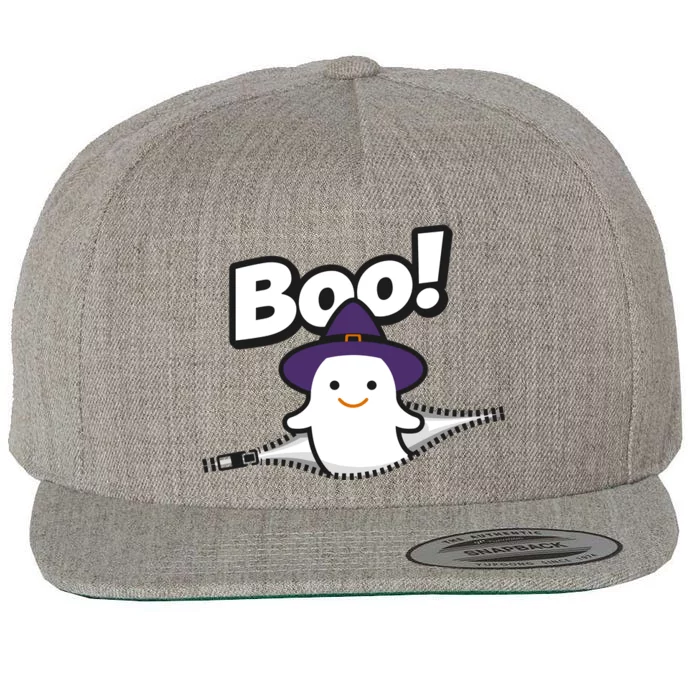 Halloween Ghost Boo Wool Snapback Cap