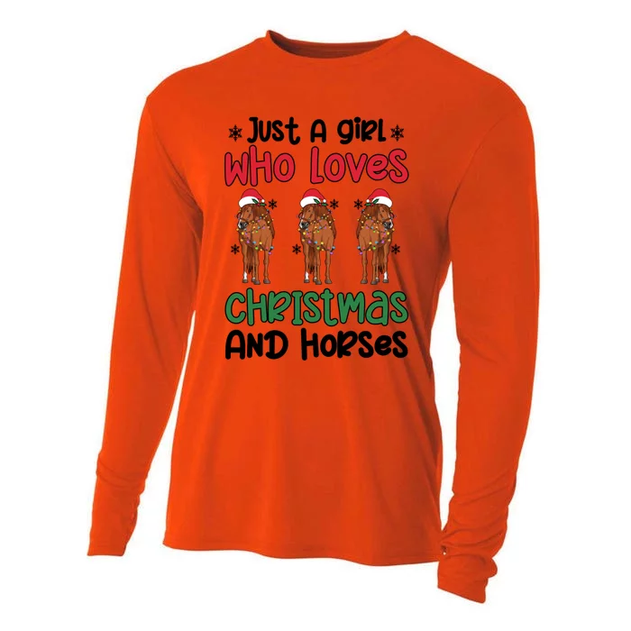 Horse Girl Christmas Horse Owner Horse Lover Xmas Party Gift Cooling Performance Long Sleeve Crew