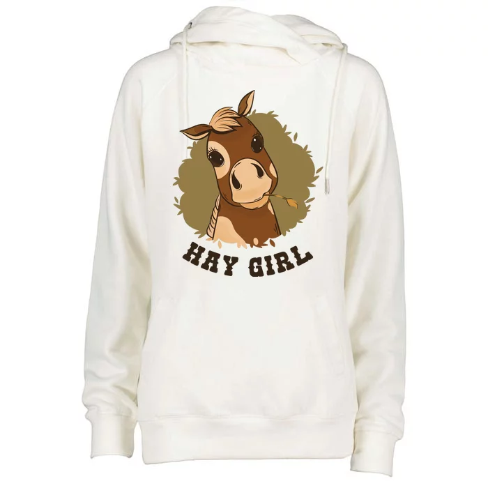 Hay Girl Cute Horse Womens Funnel Neck Pullover Hood