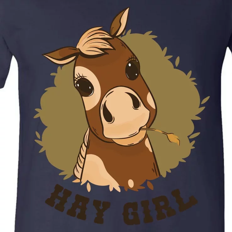 Hay Girl Cute Horse V-Neck T-Shirt