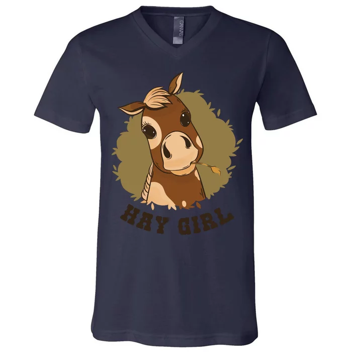 Hay Girl Cute Horse V-Neck T-Shirt