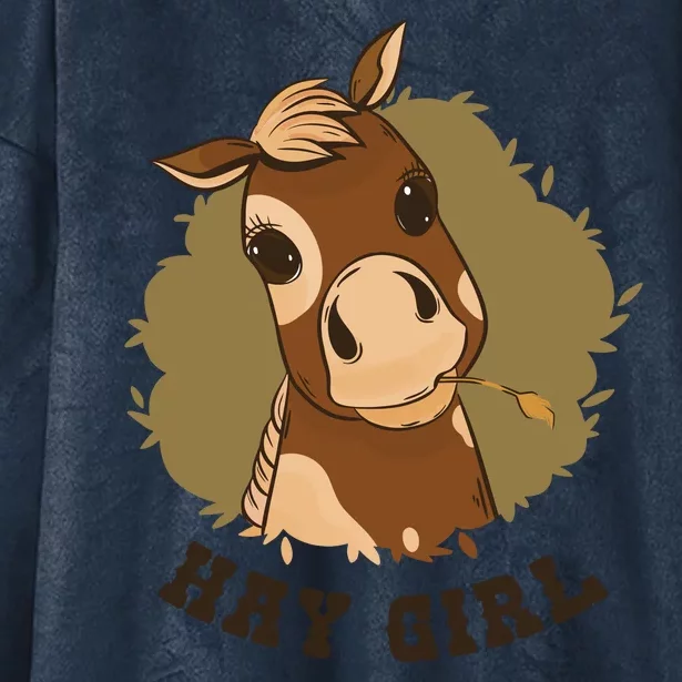 Hay Girl Cute Horse Hooded Wearable Blanket