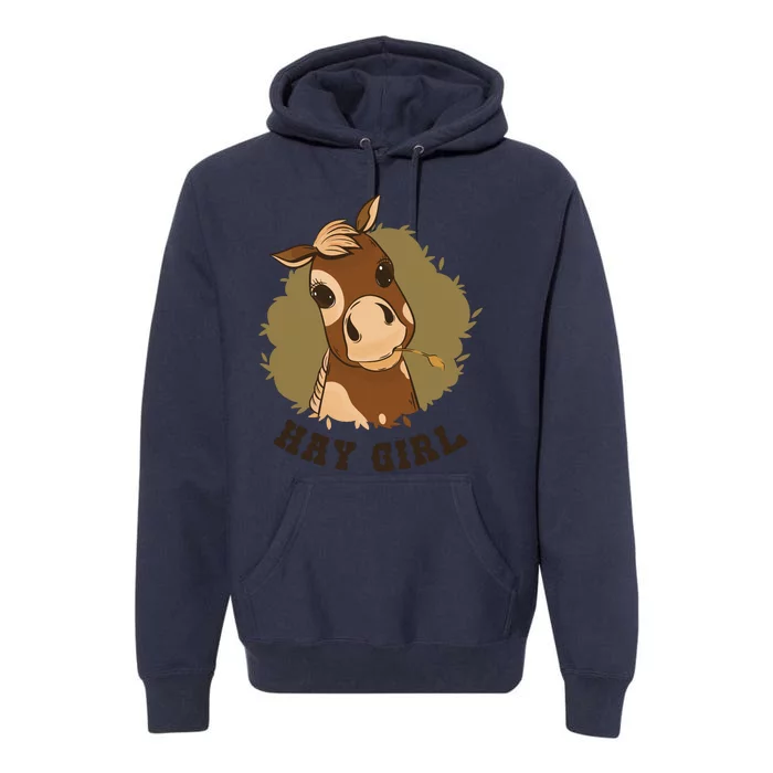 Hay Girl Cute Horse Premium Hoodie