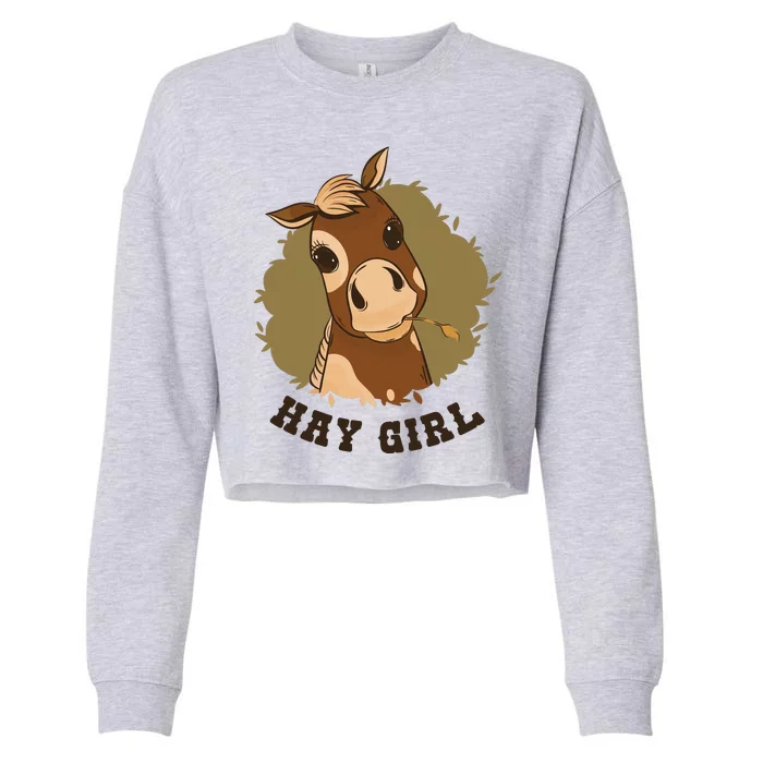 Hay Girl Cute Horse Cropped Pullover Crew