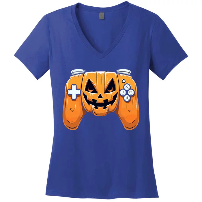 Halloween Gaming Controllers Pumpkin Gamer Funny Gift Women's V-Neck T-Shirt