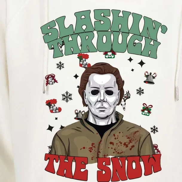 Horror Guys Christmas Slashin Through The Snow Womens Funnel Neck Pullover Hood