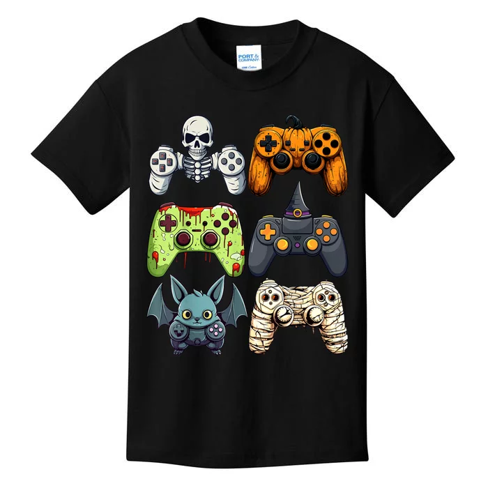 Halloween Gaming Controllers Skeleton Witch Zombie Mummy Kids T-Shirt